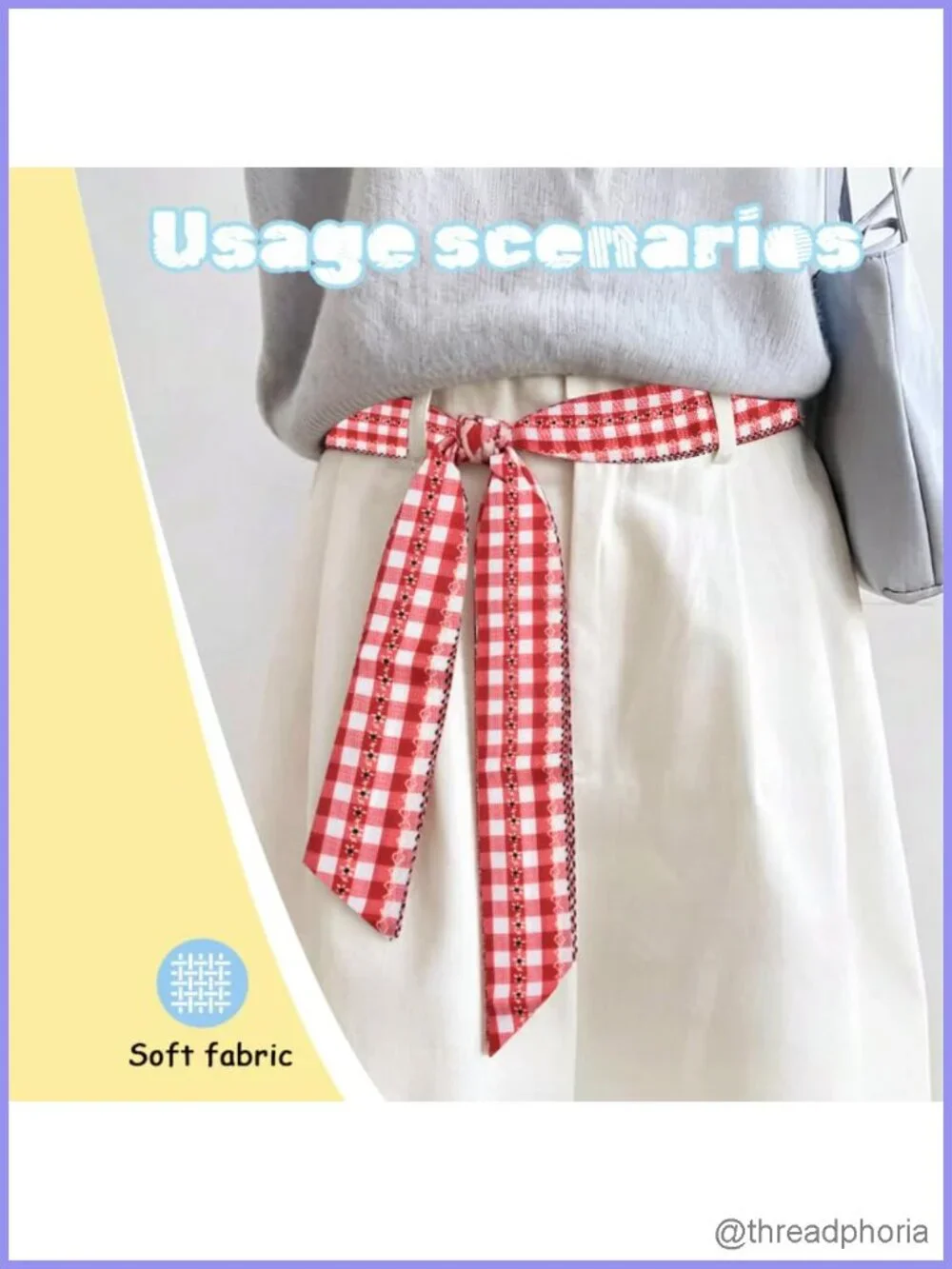 Silk Satin Skinny Neck Scarf Extra Long Gingham Plaid 2 Pack Hair Scarf Handbag